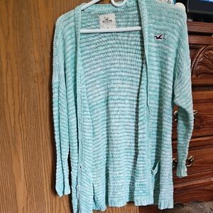 Hollister Green Open-Knit Cardigan Sweater Relaxed Fit